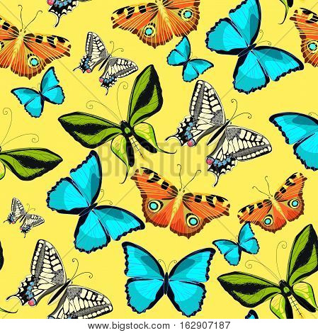Seamless Pattern Ornithoptera Paradisea, Butterfly Wings Of A Bird Of Paradise Vector Illustration