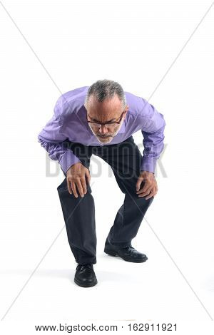 Man looking for a thing he has lost with white background