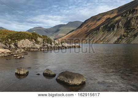 Beautiful Sunset Landscape Image Of Wast Water And Mountains In Lkae District In Autumn In England