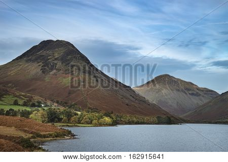 Beautiful Sunset Landscape Image Of Wast Water And Mountains In Lkae District In Autumn In England