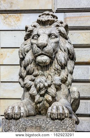 Hamburg, Germany - Aug 2, 2016: Lion sculpture in old town