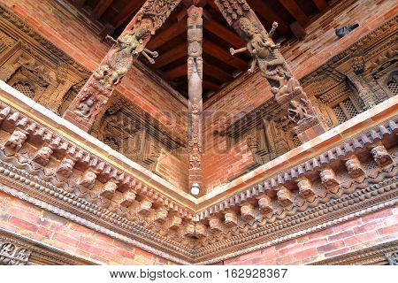 PATAN, NEPAL: Detail of the architecture inside Mul Chowk Royal Palace, Durbar Square