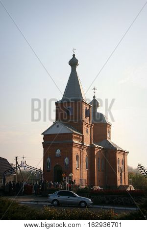 LUTSK UKRAINE - 14 OCTOBER 2008: Slavonic Religious celebration Pokrov in new ukrainian orthodox church