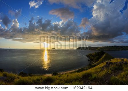 Sunset from the hill at Seraya Island, Flores, East Nusa Tenggara, Indonesia.