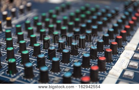 Colorful sound mixer. Texture design. amplifier equipment. Stock photo