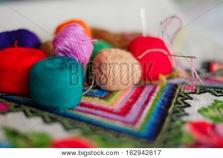 Colored Thread For Cross-stitching With A Needle