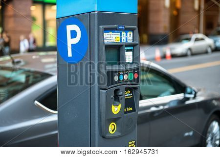 Car and parking machine with electronic payment at New York citi parking