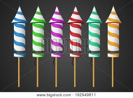 Firework Rocket Isolated for parties, fireworks, bright, green, blue, red, yellow, purple,