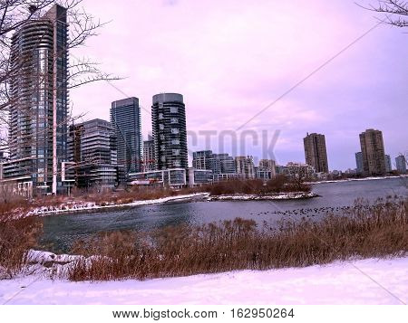 Winter Humber Bay of the Lake Ontario in Toronto Canada December 20 2016
