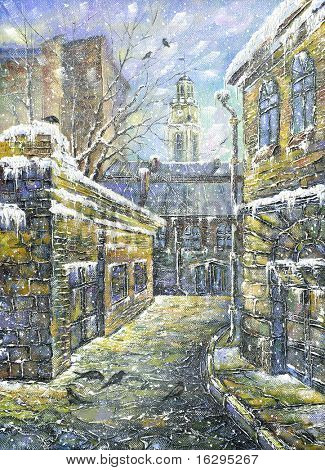 Old street a Vitebsk in inverno
