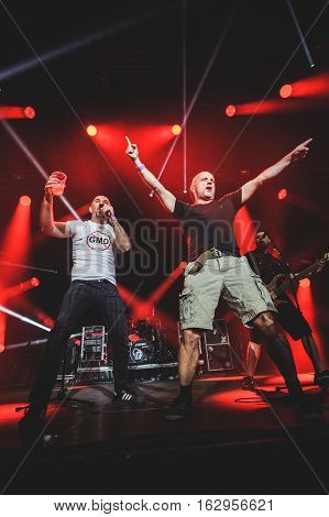NOVI SAD, SERBIA - DECEMBER 12TH: PUNK BANDS HLADNO PIVO AND GOBLINI PERFORMING TOGETHER ON KONCERT GODINE 2015, IN NOVI SAD, SERBIA