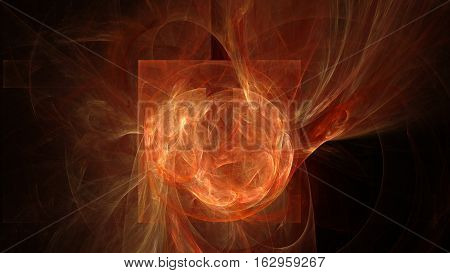 Fire red curves and waves abstract background on black
