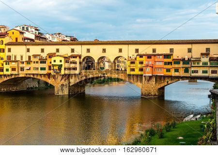 View of the Ponte Vecchio (Old Bridge) in Florence Italy