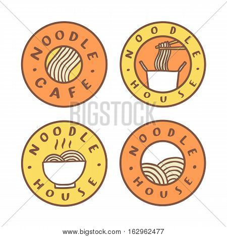 Set of food badges. Noodle cafe, noodles. Vector hand drawn illustration