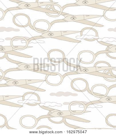 Scissors in the sky. Pattern. Vector illustration.