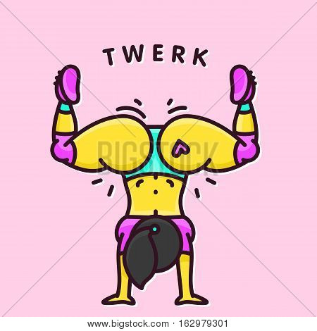 Cartoon style girl twerking in hand stand vector illustration