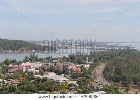 Songkhla Thailand December 24 2016 : Songkhla City Travel Top view from Tang Kuan Mountain in South Thailand.