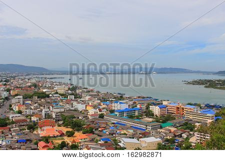 Songkhla Thailand December 24 2016 : Songkhla City Travel Top view from Tang Kuan Mountain in South Thailand.
