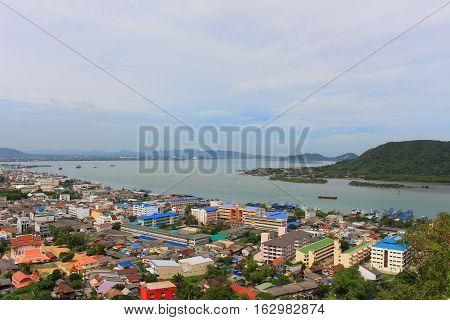 Songkhla Thailand December 24 2016 : Songkhla City Travel Top view from Tang Kuan Mountain in South Thailand.
