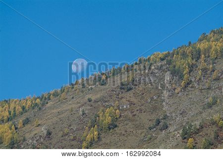The moon setting behind the Sayan mountains