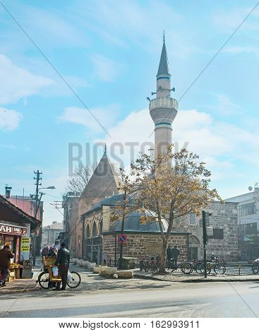 KONYA TURKEY - JANUARY 20 2015: The old town boasts a lot of mosques and mausoleums as the medieval capital of Seljuk Sultanate on January 20 in Konya.