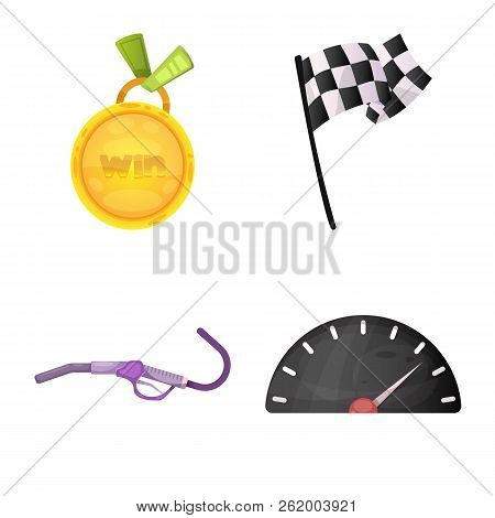 Vector Illustration Of Car And Rally Sign. Set Of Car And Race Stock Symbol For Web.