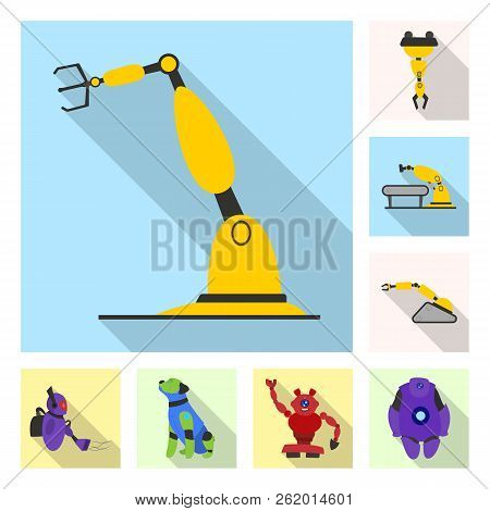 Vector Illustration Of Robot And Factory Logo. Collection Of Robot And Space Vector Icon For Stock.