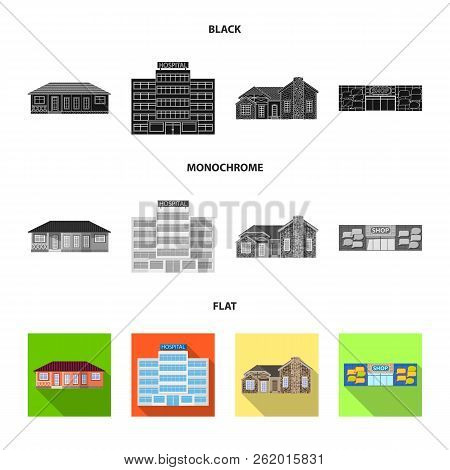 Vector Design Of Building And Front Icon. Set Of Building And Roof Stock Symbol For Web.