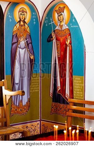 Cyprus, Paralimni, Protaras - 17 June 2013: Frescoes And Icons In The Church Of Profitis Elias