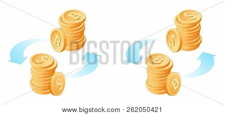 Exchange Bitcoins Vector Photo Free Trial Stock The Exchange Of Bitcoins To Dollars Currency Conversion Process Flat Vector Isometric Ilra