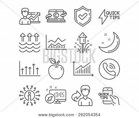 Set Of Education, Fireworks And Success Business Icons. Evaporation, Growth Chart And Trade Infochar