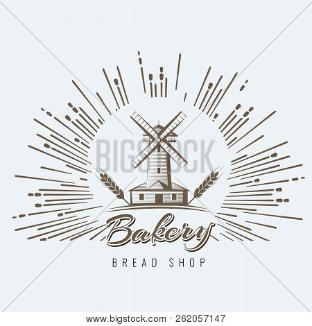 Farm, Rural Landscape Logo Or Label. Agriculture, Agribusiness, Village, Mill Icon. Vintage Vector I