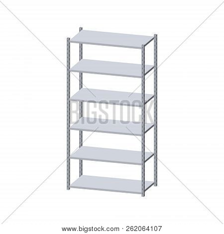 Metal Shelving Unit. Isolated On White Background. 3d Vector Illustration. Dimetric Projection.
