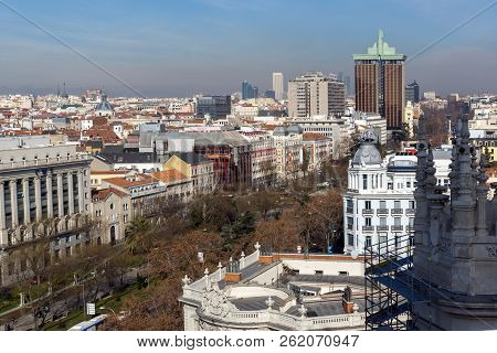 Madrid, Spain - January 24, 2018:  Panoramic View From The Terrace Of Cybele Palace (palacio De Cibe