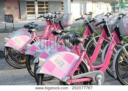 Bangkok, Thailand - 4 Oct 2018 : Cu Bike, Public Bicycle-sharing System In Chulalongkorn University