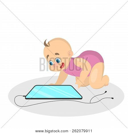 Little Kid Playing With A Tablet Computer