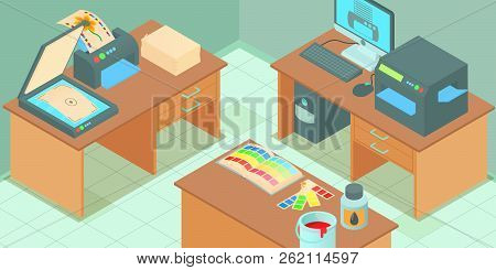 Printing Process Horizontal Banner Concept. Cartoon Illustration Of Printing Process Horizontal Bann