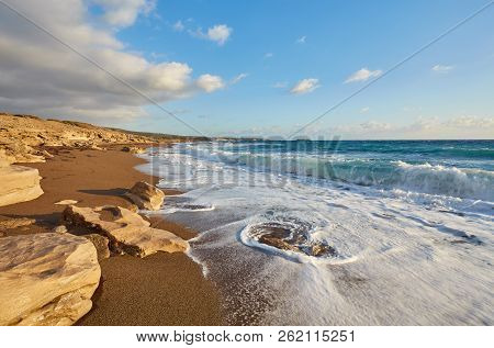 Cyprus - Mediterranean Sea Coast. Lara Beach In Paphos District.