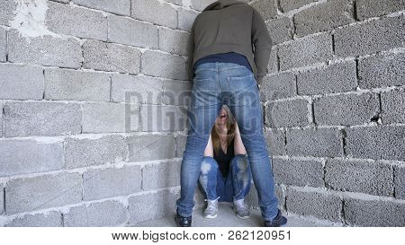 Violence, Crime, Kidnapping, A Man Beats A Woman Against A Wall