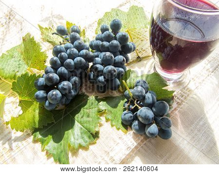Autumn Scene Glass With Fresh Stum And Grapes