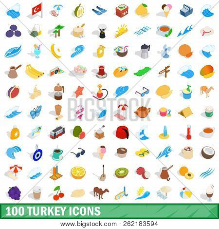 100 Turkey Icons Set In Isometric 3d Style For Any Design Illustration