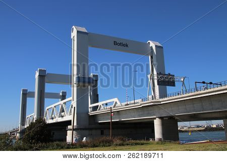 Bridge Named Botlekbrug On Motorway A15 In The Botlek Harbor In Rotterdam, The Netherlands.