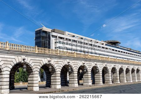 Bercy Bridge With French Ministry For The Economy And Finance In Background- Paris, France