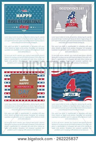 Independence Day Posters Collection With Text Sample Headlines, Capitol And Statue Of Liberty Holdin