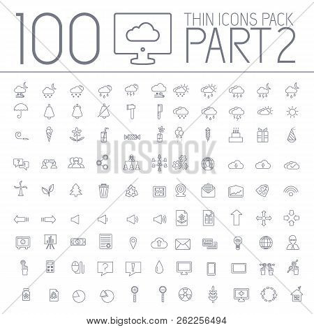 Part 2 Of Set 100 Thin Line Icons Pictogram. For Web And Mobile. Happy Birthday, Business, Ofiice, D