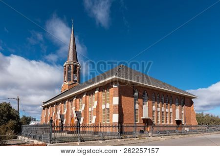 Fraserburg, South Africa, August 7, 2018: A Street Scene, With The Dutch Reformed Church, In Fraserb