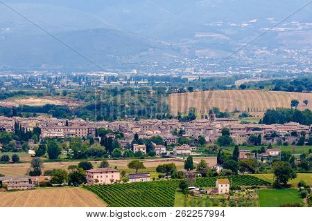 View Of Bevagna, A Small Medieval Town Immersed In The Umbrian Countryside, In Italy