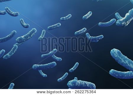 3d Illustration Virus Backgorund. Virus Influenza, Hepatitis, Aids, E. Coli, Colon Bacillus. Concept