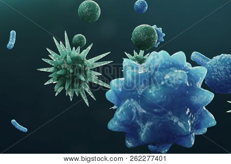 Abstract Background Virus. The Concept Of Science And Medicine, Reducing Immunity In The Body. Influ