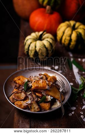 Pumpkin Gnocci With Wild Mushroom..style Rustic.selective Focus.